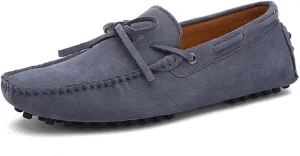 HOOENG Shoes Smoking Loafer for Men Boat Shoes Genuine Leather Stitching Details Round Toe Suede Vamp Lightweight Flat Heel Flexible Anti-Slip Casual (Color : Grey, Size : 11)