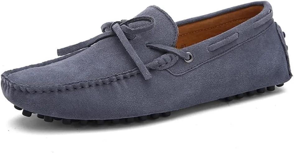 HOOENG Shoes Smoking Loafer for Men Boat Shoes Genuine Leather Stitching Details Round Toe Suede Vamp Lightweight Flat Heel Flexible Anti-Slip Casual (Color : Grey, Size : 11)