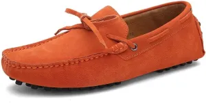 HOOENG Shoes Smoking Loafer for Men Boat Shoes Genuine Leather Stitching Details Round Toe Suede Vamp Lightweight Flat Heel Flexible Anti-Slip Casual (Color : Orange, Size : 7)