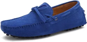 HOOENG Shoes Smoking Loafer for Men Boat Shoes Genuine Leather Stitching Details Round Toe Suede Vamp Lightweight Flat Heel Flexible Anti-Slip Casual (Color : Royal Blue, Size : 10)