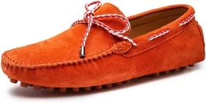 HOOENG Shoes Smoking Loafer for Men PU Suede Vamp Deck Shoes Design 1-Eye Perforated Option Breathable Comfortable Flat Heel Soft Flexible Resistant Casual (Color : Brick Red, Size : 7.5)