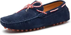 HOOENG Shoes Smoking Loafer for Men PU Suede Vamp Deck Shoes Design 1-Eye Perforated Option Breathable Comfortable Flat Heel Soft Flexible Resistant Casual (Color : Navy Perforated, Size : 10)