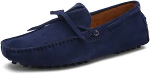 HOOENG Smoking Loafer for Men Genuine Leather Round Toe Stitching Details Suede Vamp Deck Shoes Lightweight Anti-Slip Resistant Flexible Walking Slip On (Color : Deep Blue, Size : 7)