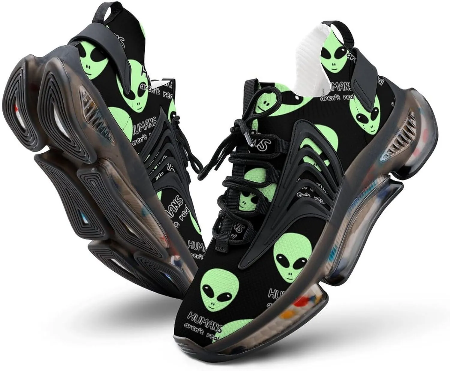 Humans Aren`t Real, Alien Walking Shoes for Men Lightweight Tennis Fashion Elastic Sports Shoes Cushion Basketball Shoes
