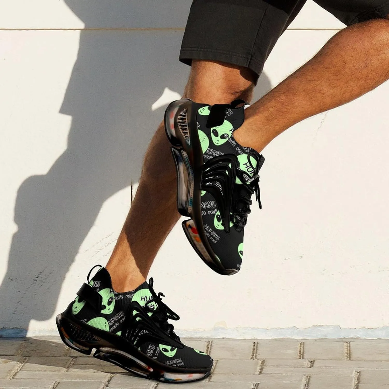 Humans Aren`t Real, Alien Walking Shoes for Men Lightweight Tennis Fashion Elastic Sports Shoes Cushion Basketball Shoes