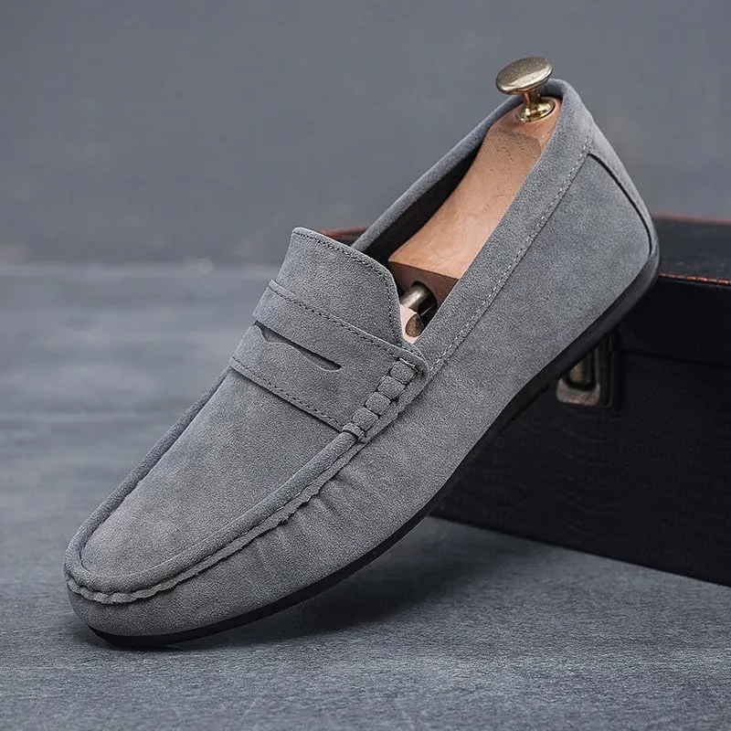 JIADELI Mens Loafers Shoe Suede Vamp Moe-Toe Penny Loafers Stitching Details Lightweight Flexible Resistant Casual Wedding Slip On