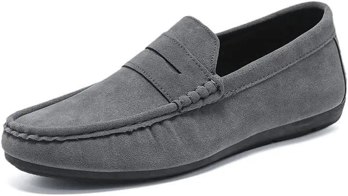 JIADELI Mens Loafers Shoe Suede Vamp Moe-Toe Penny Loafers Stitching Details Lightweight Flexible Resistant Casual Wedding Slip On