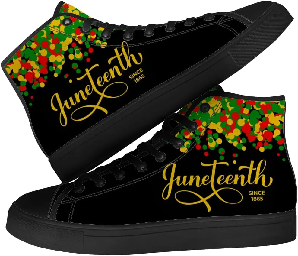 Juneteenth Shoes for Men Women Black Month History High Top Canvas Sneakers Lace Up Casual Walking Shoes Gifts for Dad Mom
