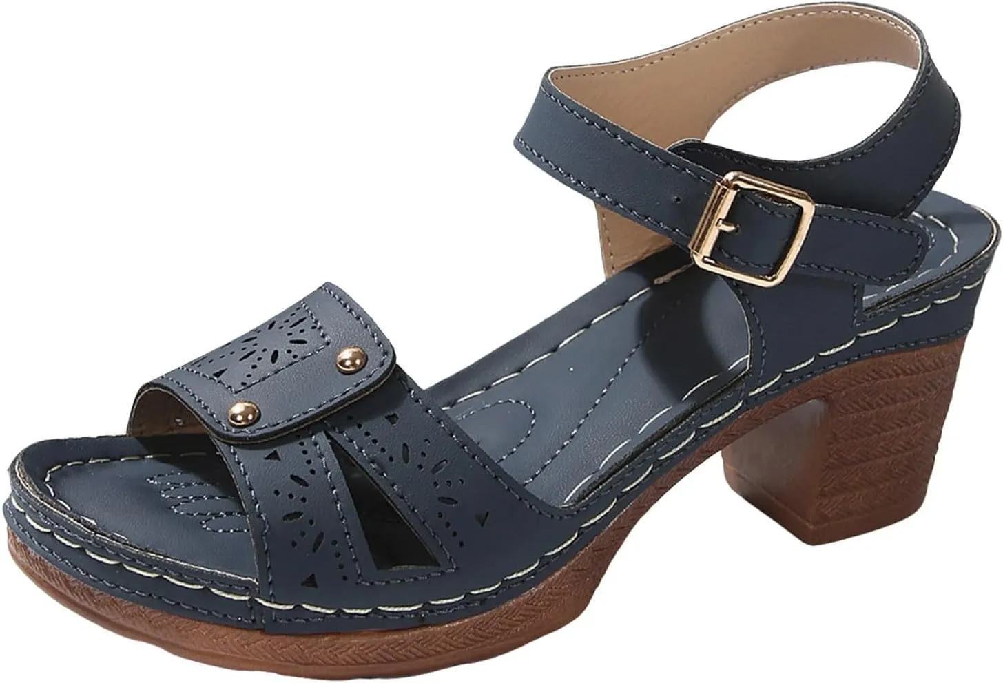 Kubbon Orthopedic Platform Wedge Sandals for Women Chunky Heel Ankle Strap Slip On Sandals Comfortable Open Toe Sandles Casual Outdoor Shoes