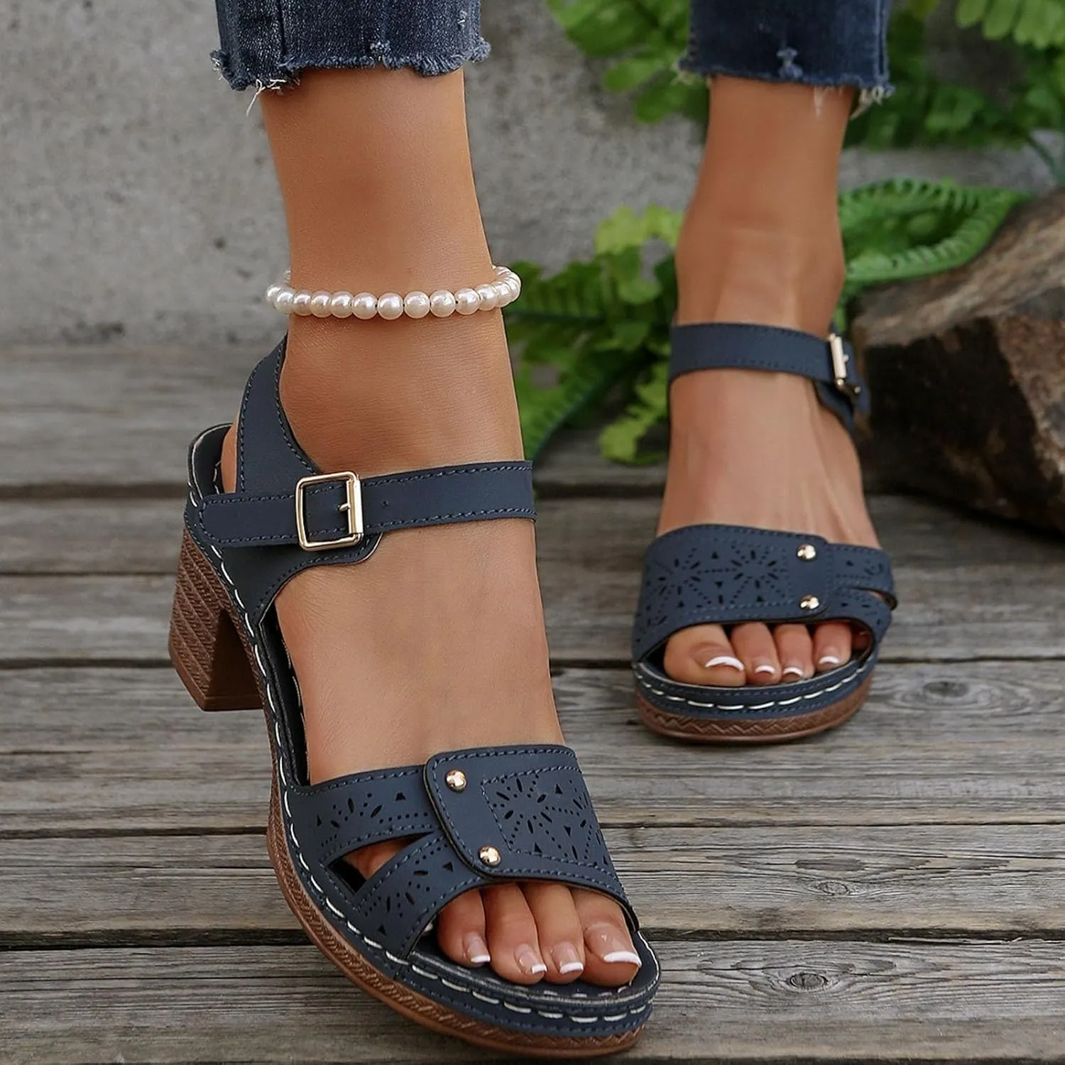 Kubbon Orthopedic Platform Wedge Sandals for Women Chunky Heel Ankle Strap Slip On Sandals Comfortable Open Toe Sandles Casual Outdoor Shoes
