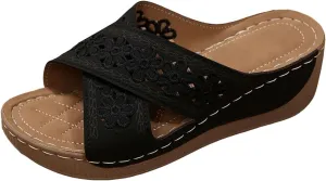 Kubbon Wedge Sandals for Women Dressy Open Toe Crisscross Woven Slip On Sandals Arch Support Walking Platform Sandal Casual Summer Beach Shoes