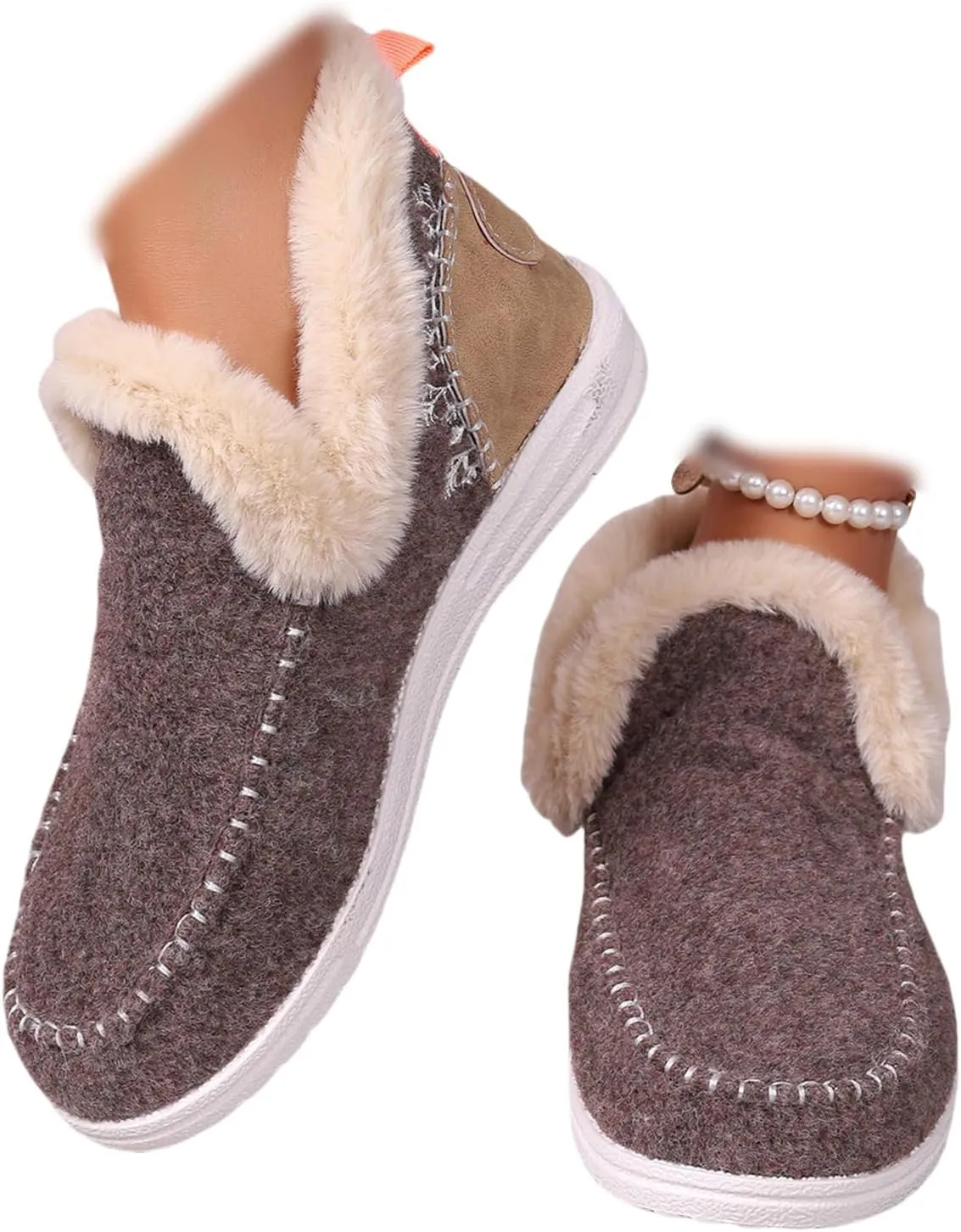 Ladmiple Booties For Women 2024 Snow Warm Ankle Boots Comfortable Slip On Outdoor Fur Lined Thickening Walking Winter Shoes