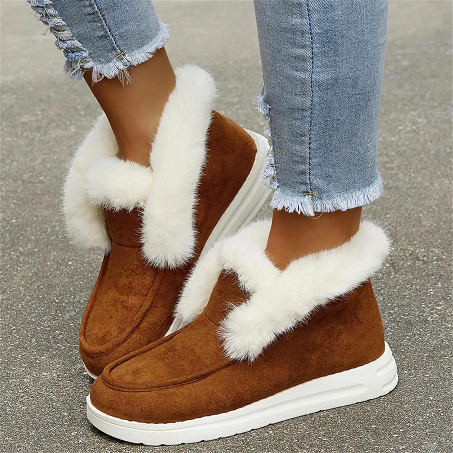 Ladmiple Snow Boots For Women Slip On Winter Boots Fur Lined Cold Weather Warm Ankle Booties Comfort Outdoor Walking Shoes