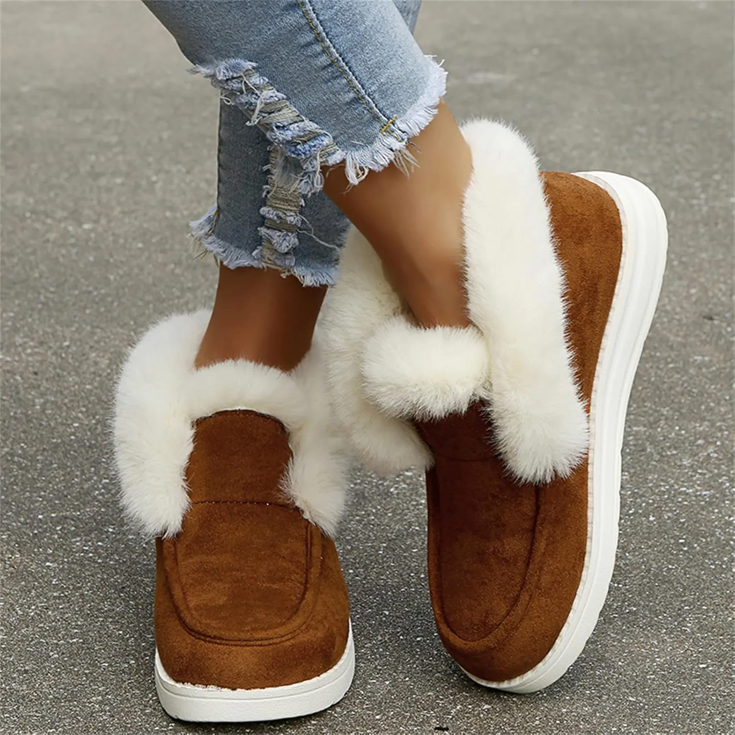 Ladmiple Snow Boots For Women Slip On Winter Boots Fur Lined Cold Weather Warm Ankle Booties Comfort Outdoor Walking Shoes