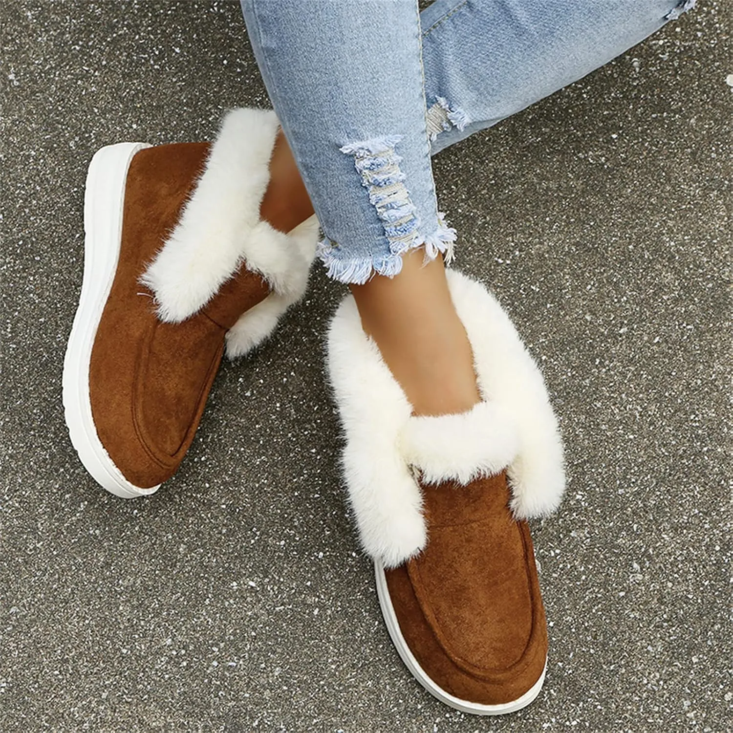 Ladmiple Snow Boots For Women Slip On Winter Boots Fur Lined Cold Weather Warm Ankle Booties Comfort Outdoor Walking Shoes