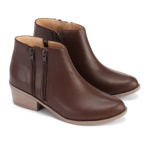 Leather Ankle Boots with Double Zippers