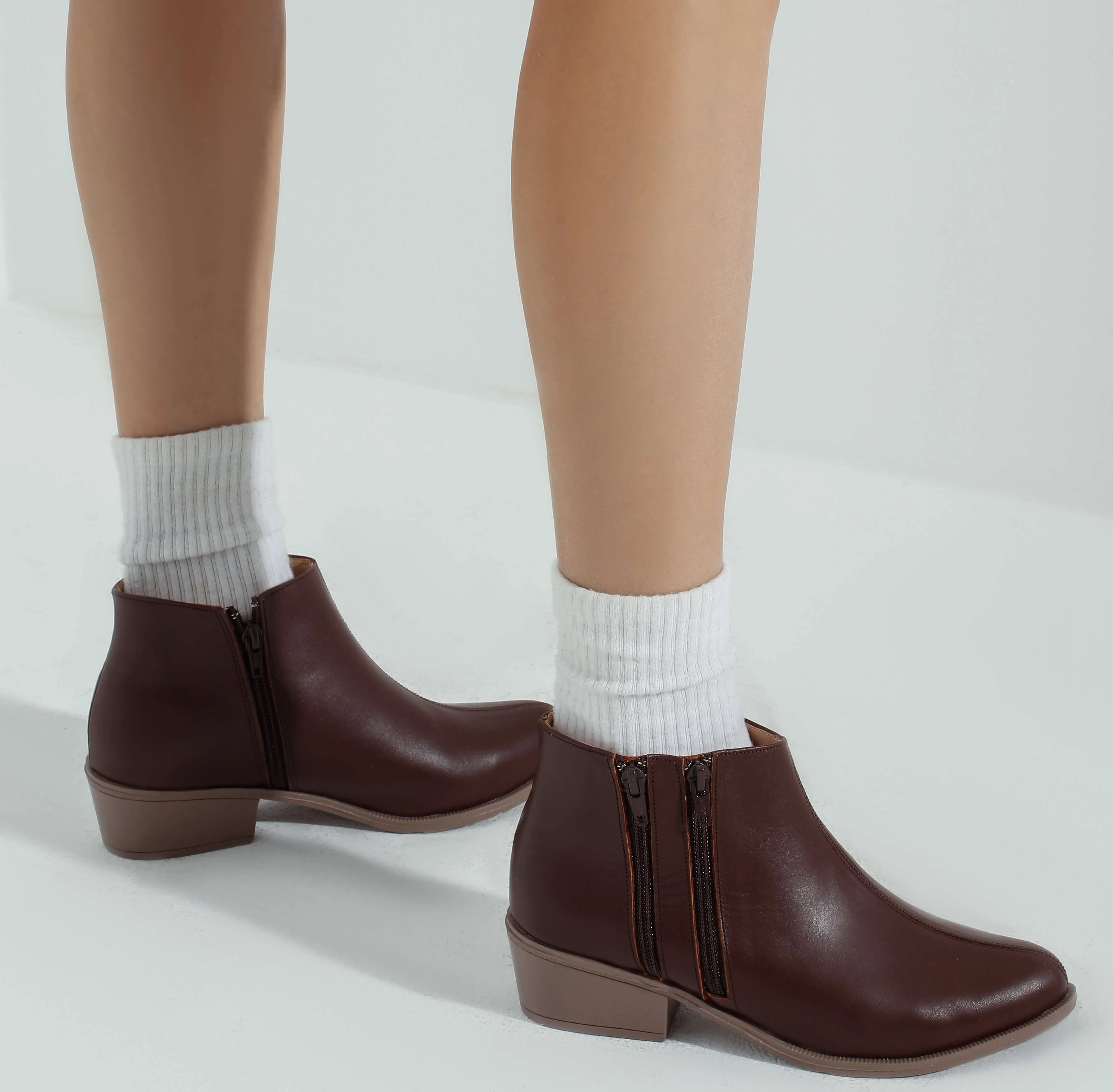 Leather Ankle Boots with Double Zippers