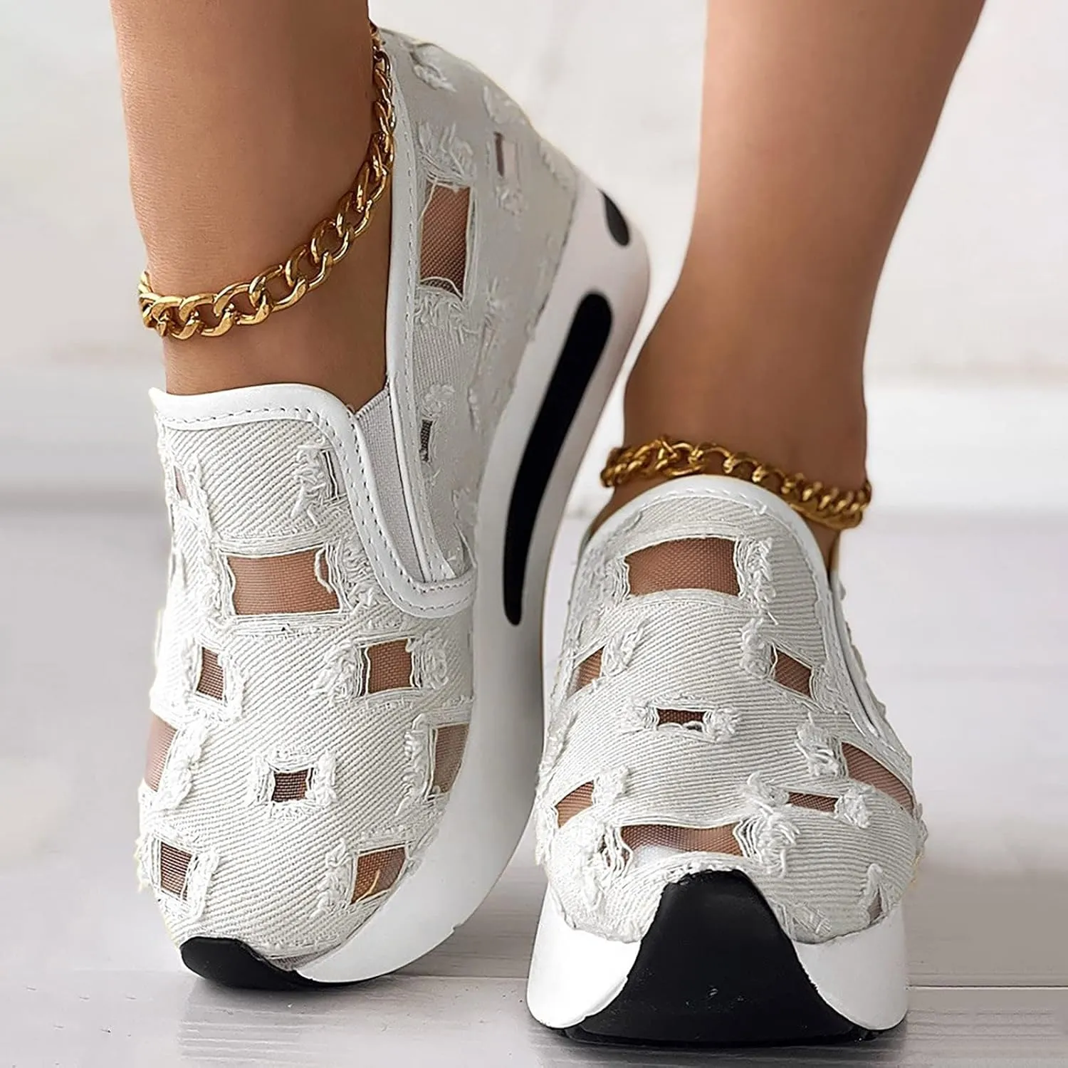 Loafers for Women Comfort Dressy Embroidery Floral Mesh Air Comfort Chunky Sole Hidden High Heels Breathable Walking Work Shoes with Arch Support 2025