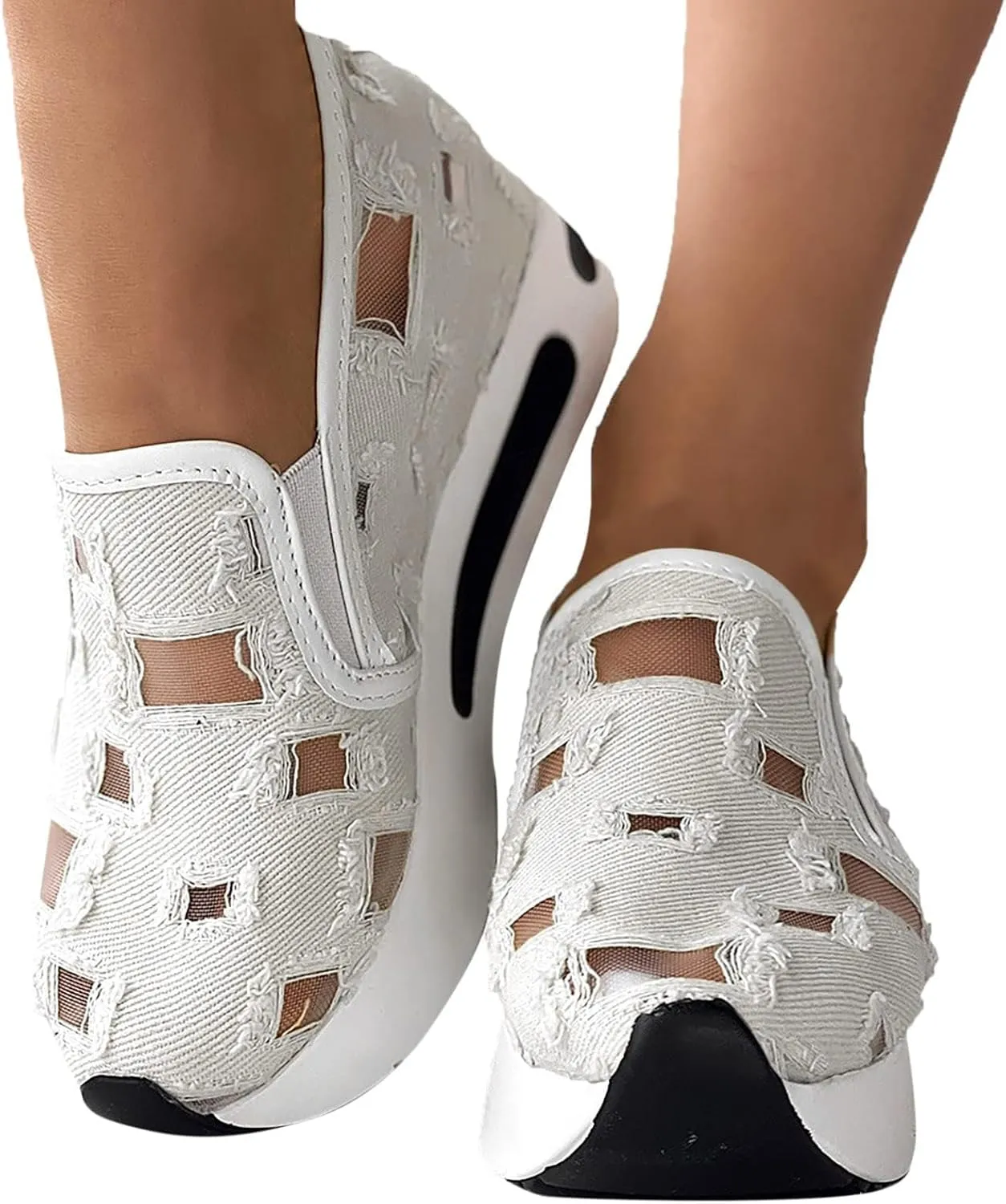 Loafers for Women Comfort Dressy Embroidery Floral Mesh Air Comfort Chunky Sole Hidden High Heels Breathable Walking Work Shoes with Arch Support 2025