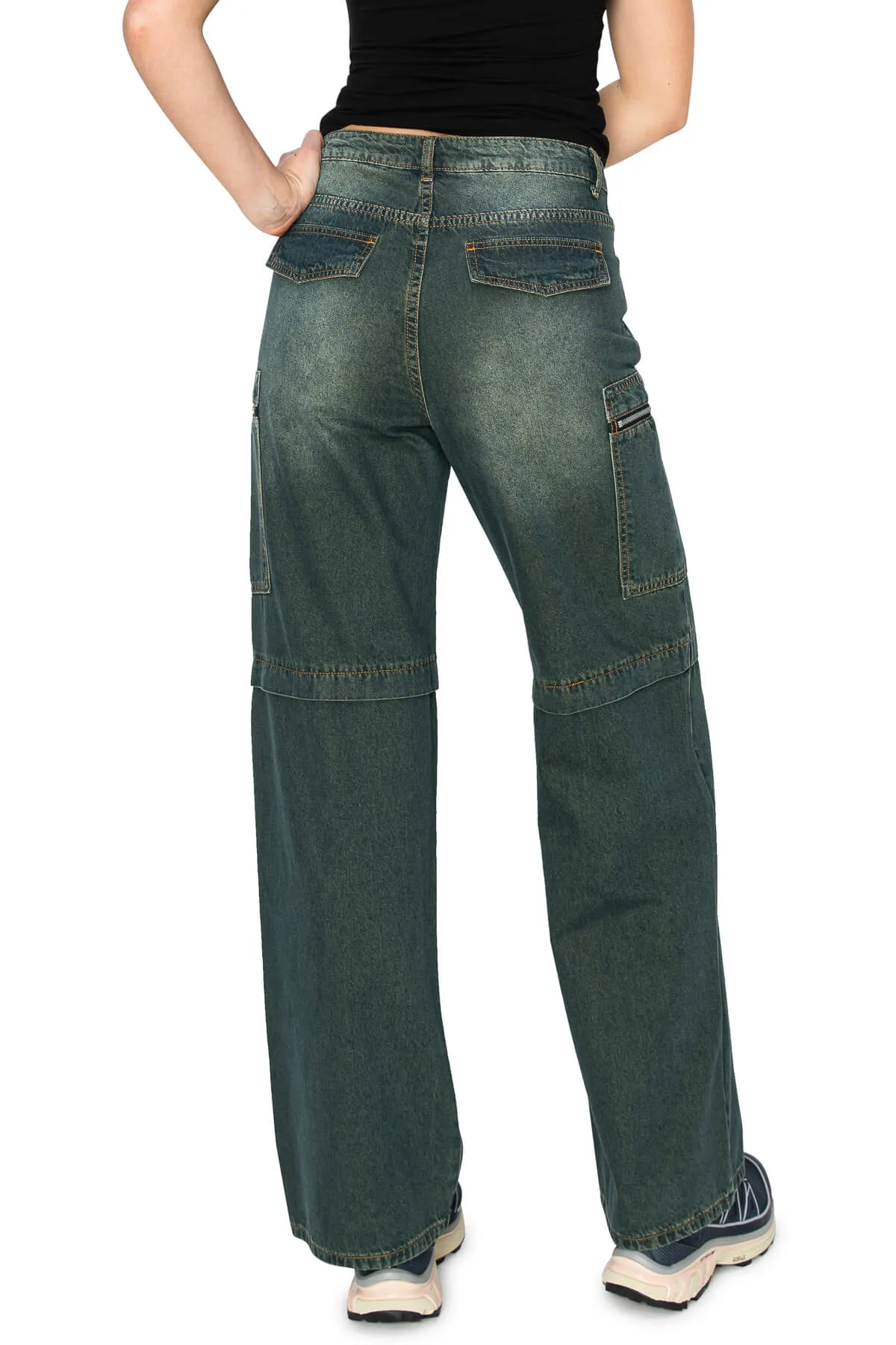 Low Rise Slouchy Cargo Jeans - Dark Wash