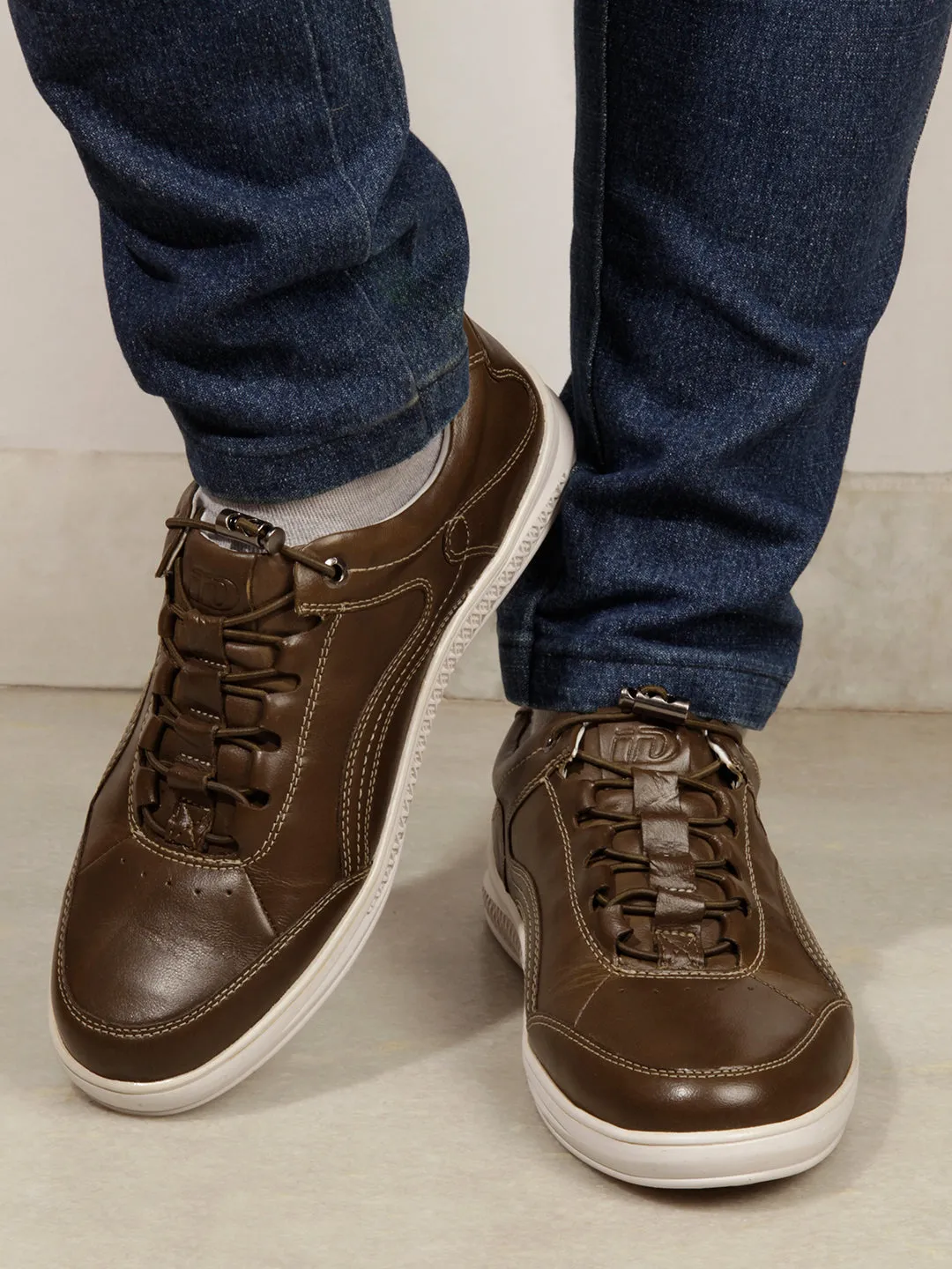 Men Olive Leather Sneaker (ID3090)