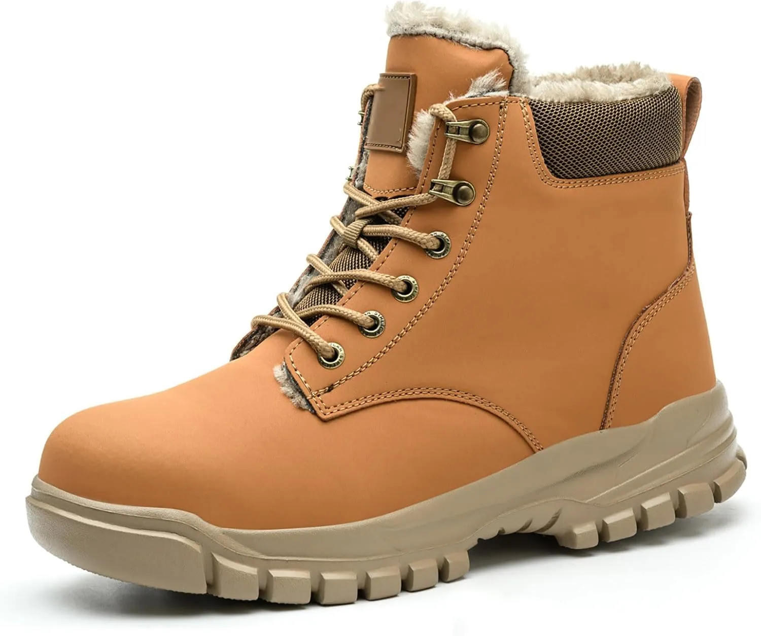 Men Work Boots Slip On Hiking Sneakers Warm Fur Lined Womens Safety Shoes Non Steel Toe Waterproof Outdoor Shoes Lightweight Hike Grounded Footwear