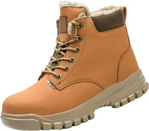 Men Work Boots Slip On Hiking Sneakers Warm Fur Lined Womens Safety Shoes Non Steel Toe Waterproof Outdoor Shoes Lightweight Hike Grounded Footwear