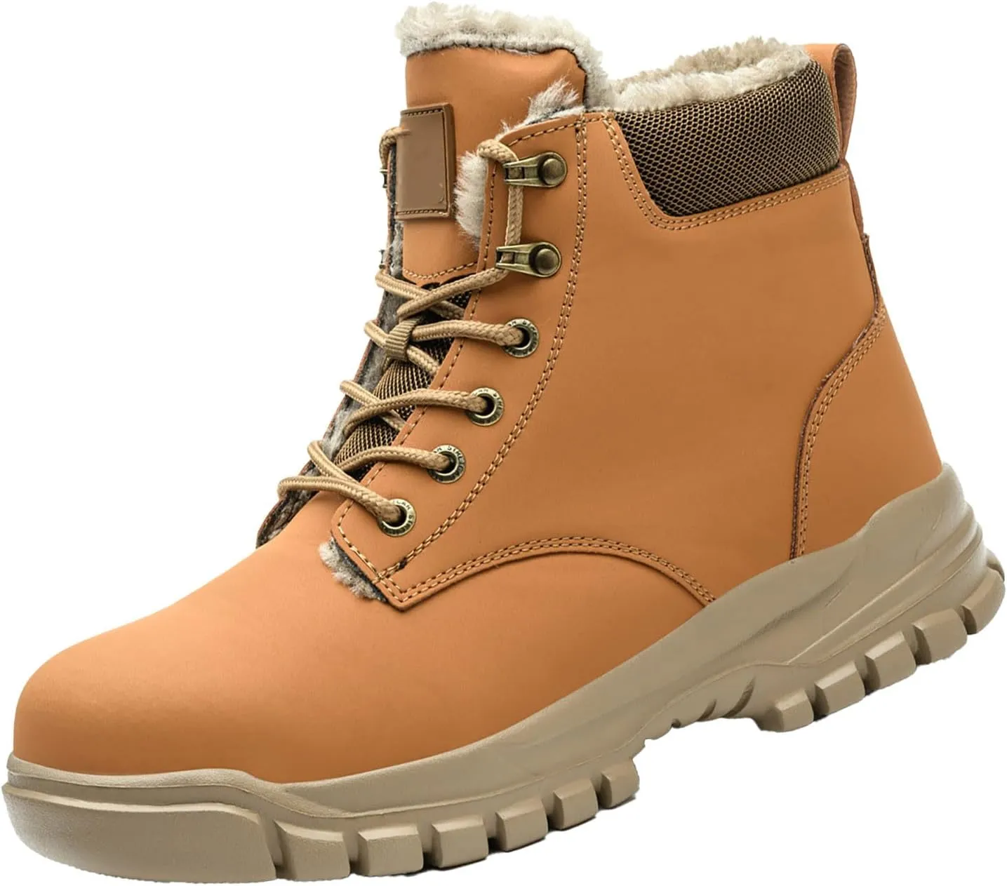Men Work Boots Slip On Hiking Sneakers Warm Fur Lined Womens Safety Shoes Non Steel Toe Waterproof Outdoor Shoes Lightweight Hike Grounded Footwear
