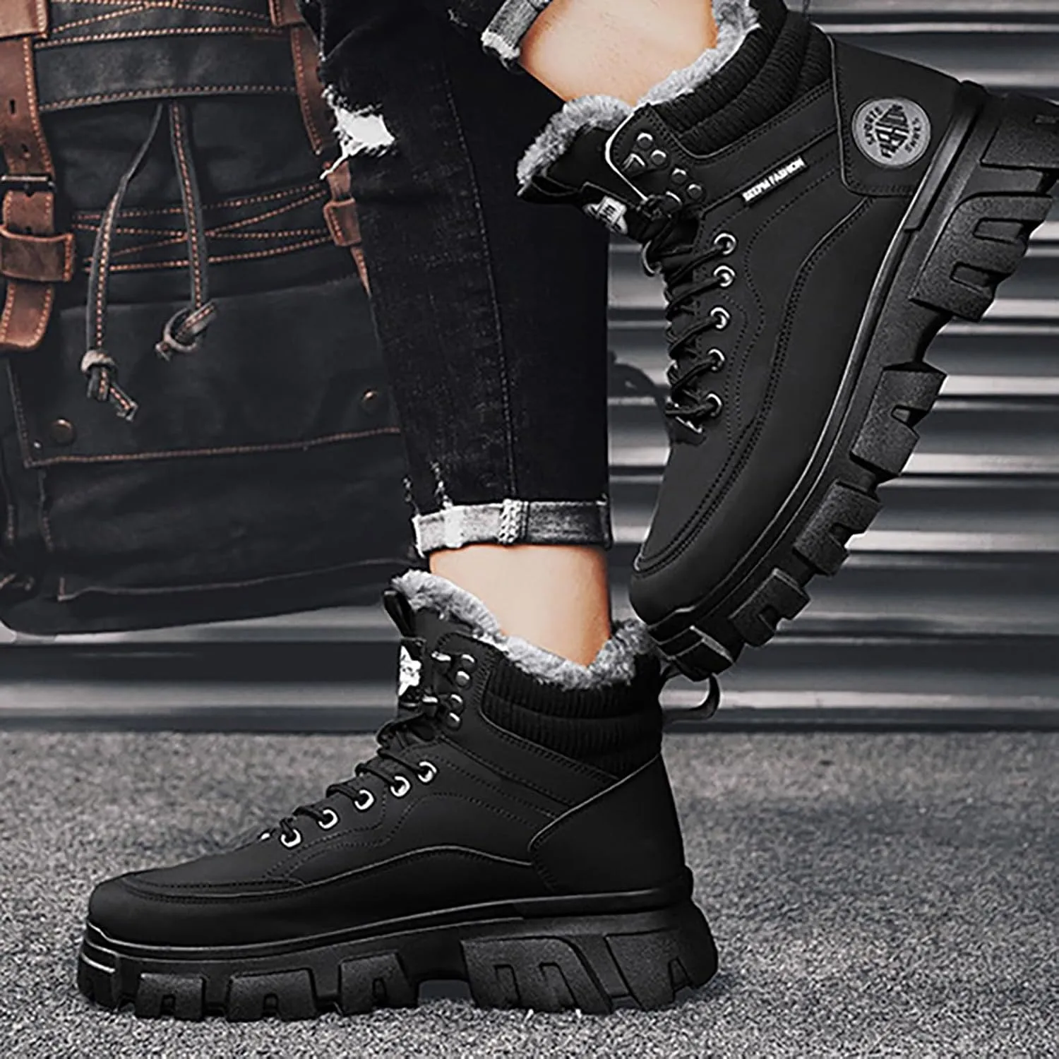 Men Work Boots Soft Toe Hiking Sneakers with Warm Fur Lining Women's Workout Shoes Non-Slip Winter Outdoor Botas Waterproof Non Slip Hike Grounded Footwear