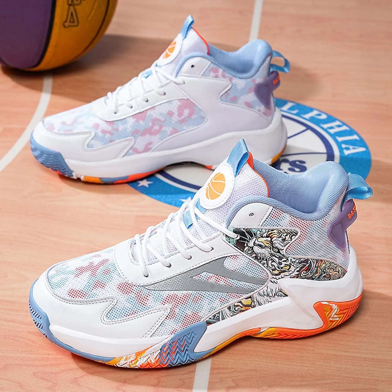 Men's Basketball Shoes High Top Sneakers Fashion Comfortable Street Casual Walking Shoes Non-Slip Training Running Shoes Breathable Fitness Sports Tennis Shoes