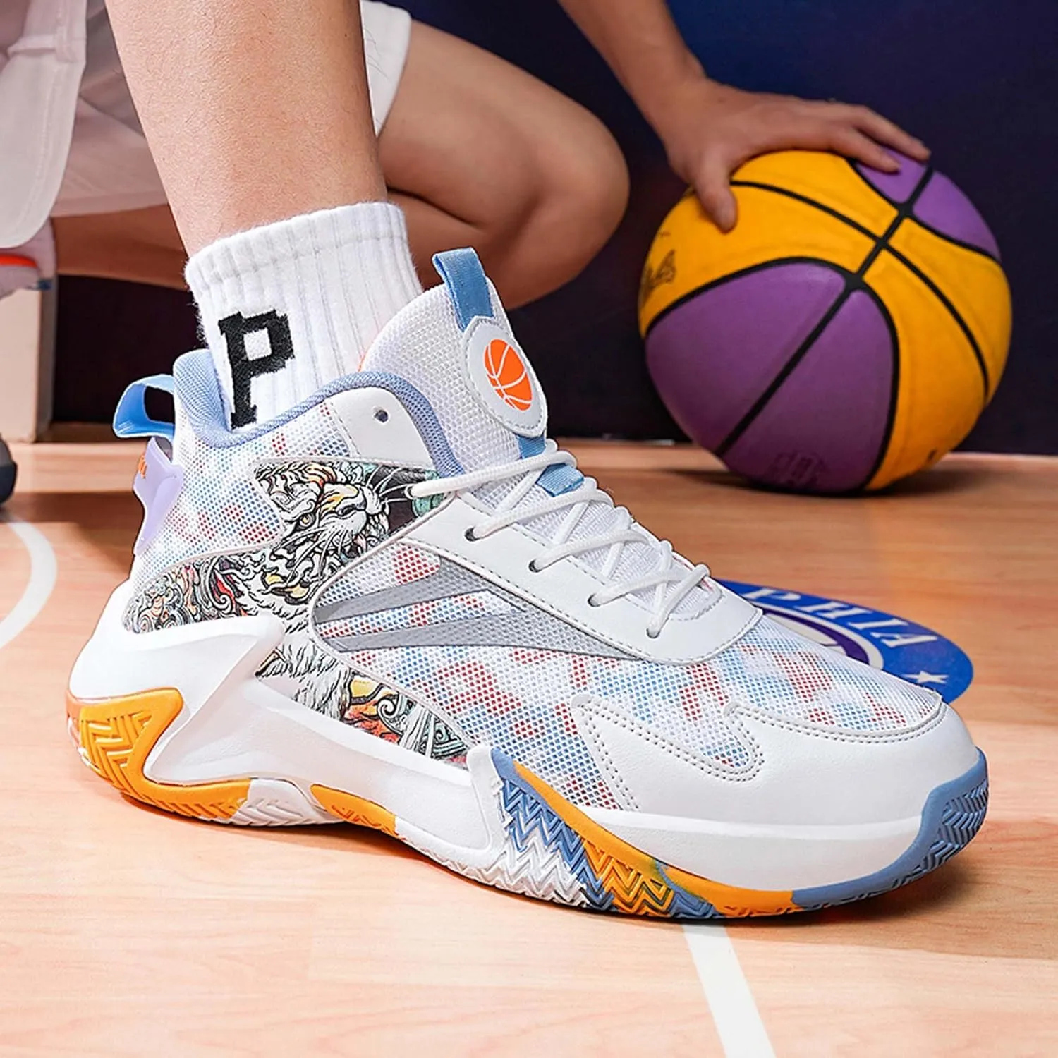Men's Basketball Shoes High Top Sneakers Fashion Comfortable Street Casual Walking Shoes Non-Slip Training Running Shoes Breathable Fitness Sports Tennis Shoes