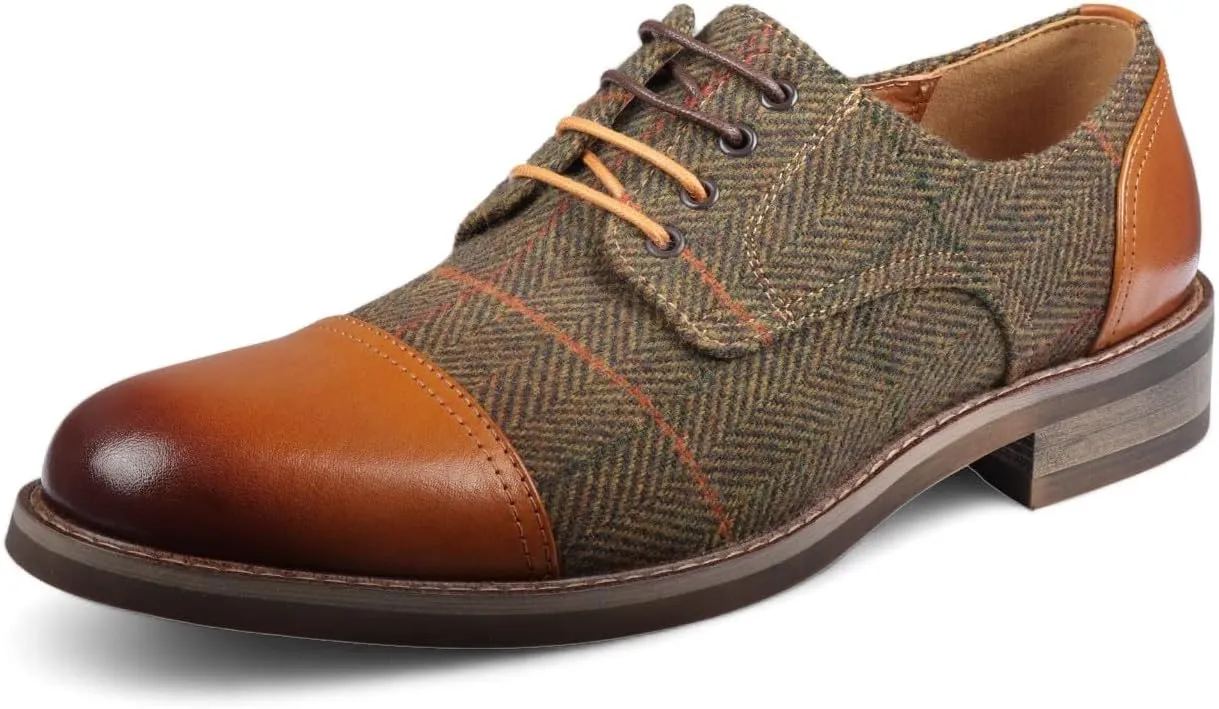 Men's Brown Leather Tweed Oxford Shoes - Theon