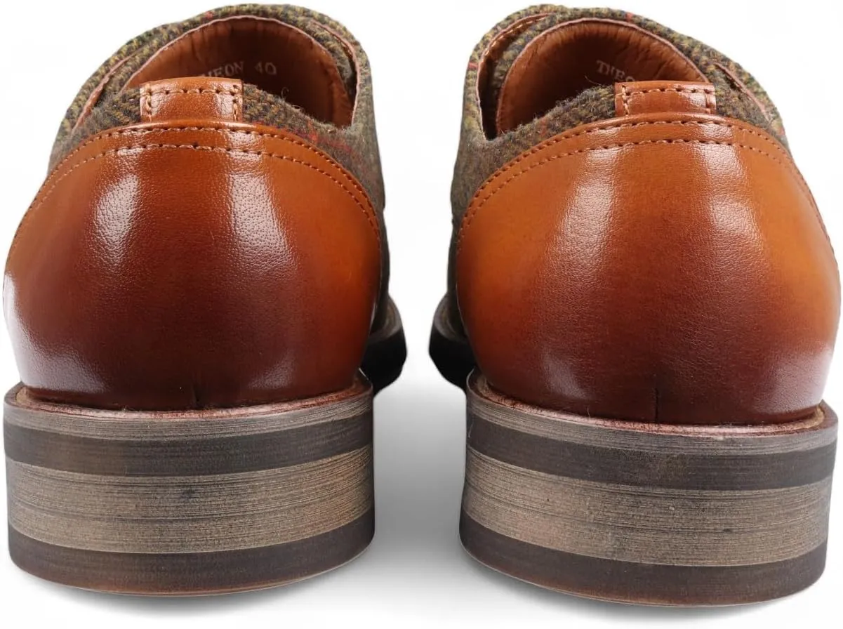 Men's Brown Leather Tweed Oxford Shoes - Theon