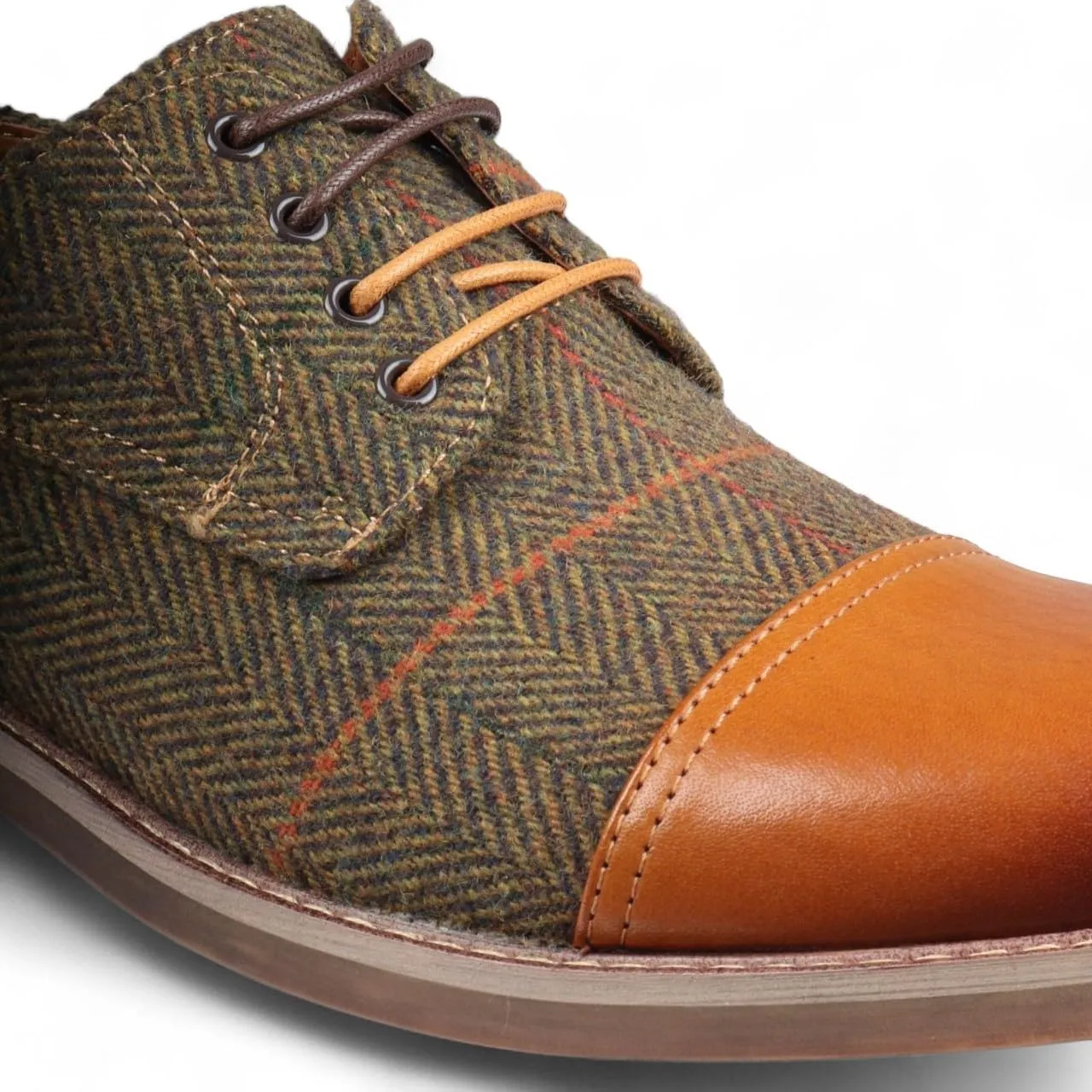 Men's Brown Leather Tweed Oxford Shoes - Theon