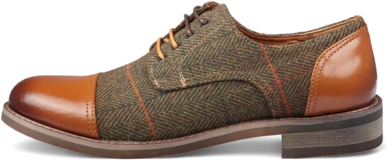 Men's Brown Leather Tweed Oxford Shoes - Theon