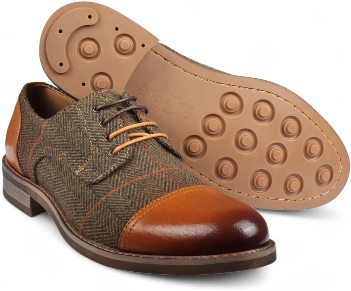 Men's Brown Leather Tweed Oxford Shoes - Theon