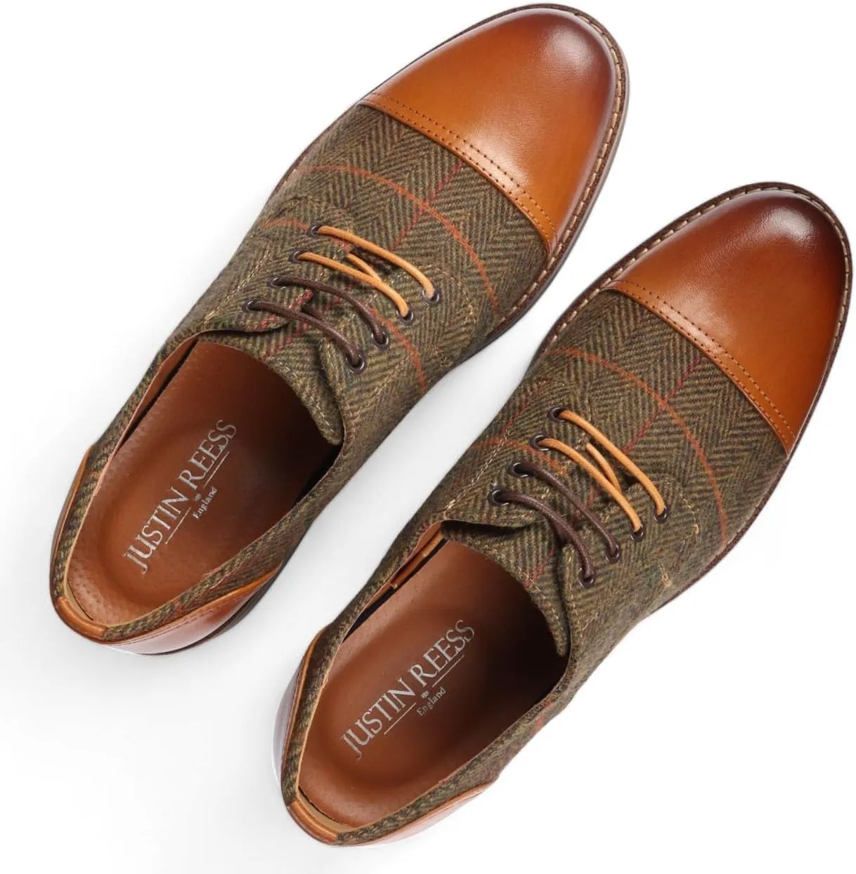 Men's Brown Leather Tweed Oxford Shoes - Theon