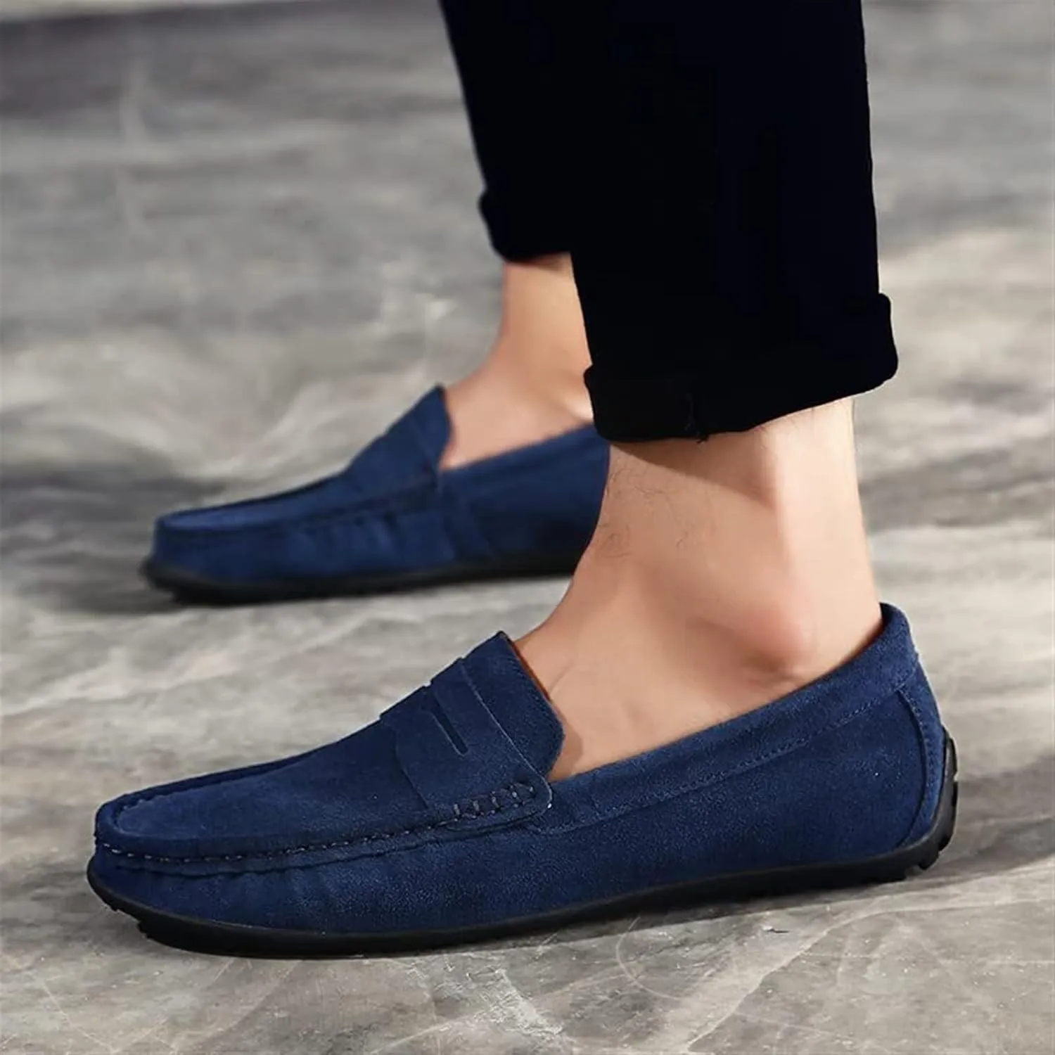 Men's Fashion Penny Loafers Suede Leather Slip On Casual Flat Dress Driving Shoes Fashion Lightweight Walking Shoes for Men