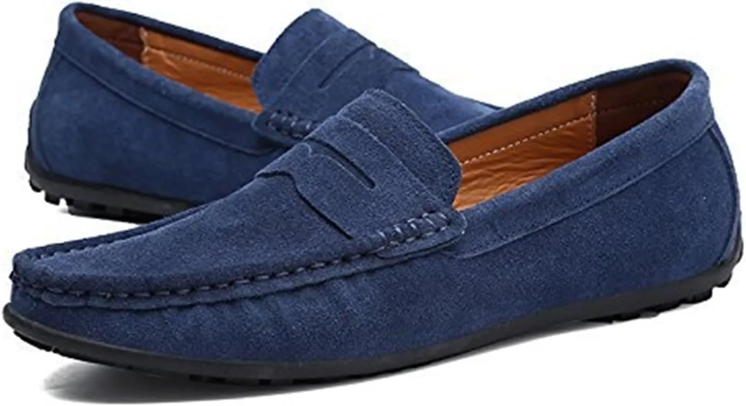 Men's Fashion Penny Loafers Suede Leather Slip On Casual Flat Dress Driving Shoes Fashion Lightweight Walking Shoes for Men