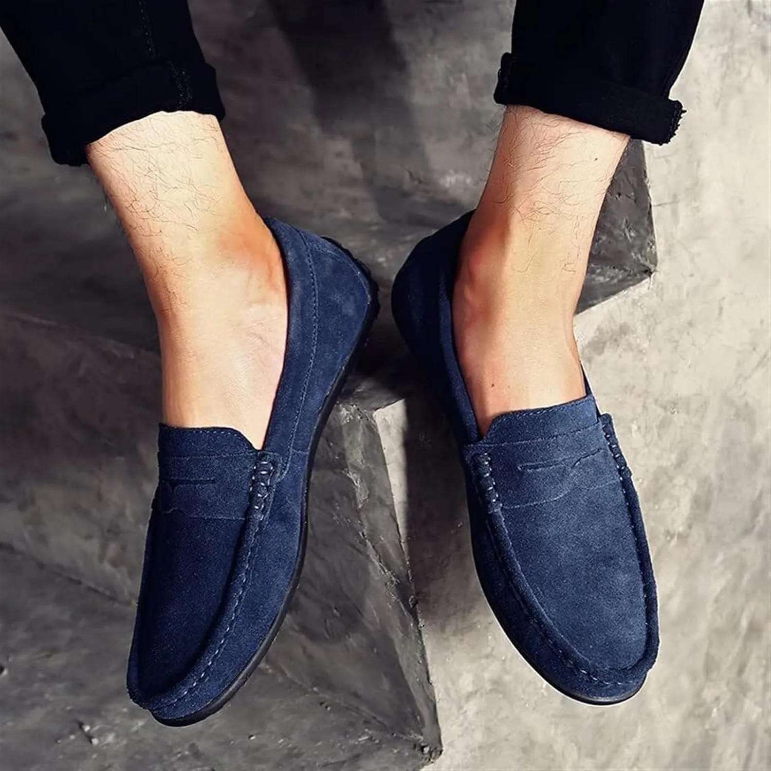 Men's Fashion Penny Loafers Suede Leather Slip On Casual Flat Dress Driving Shoes Fashion Lightweight Walking Shoes for Men