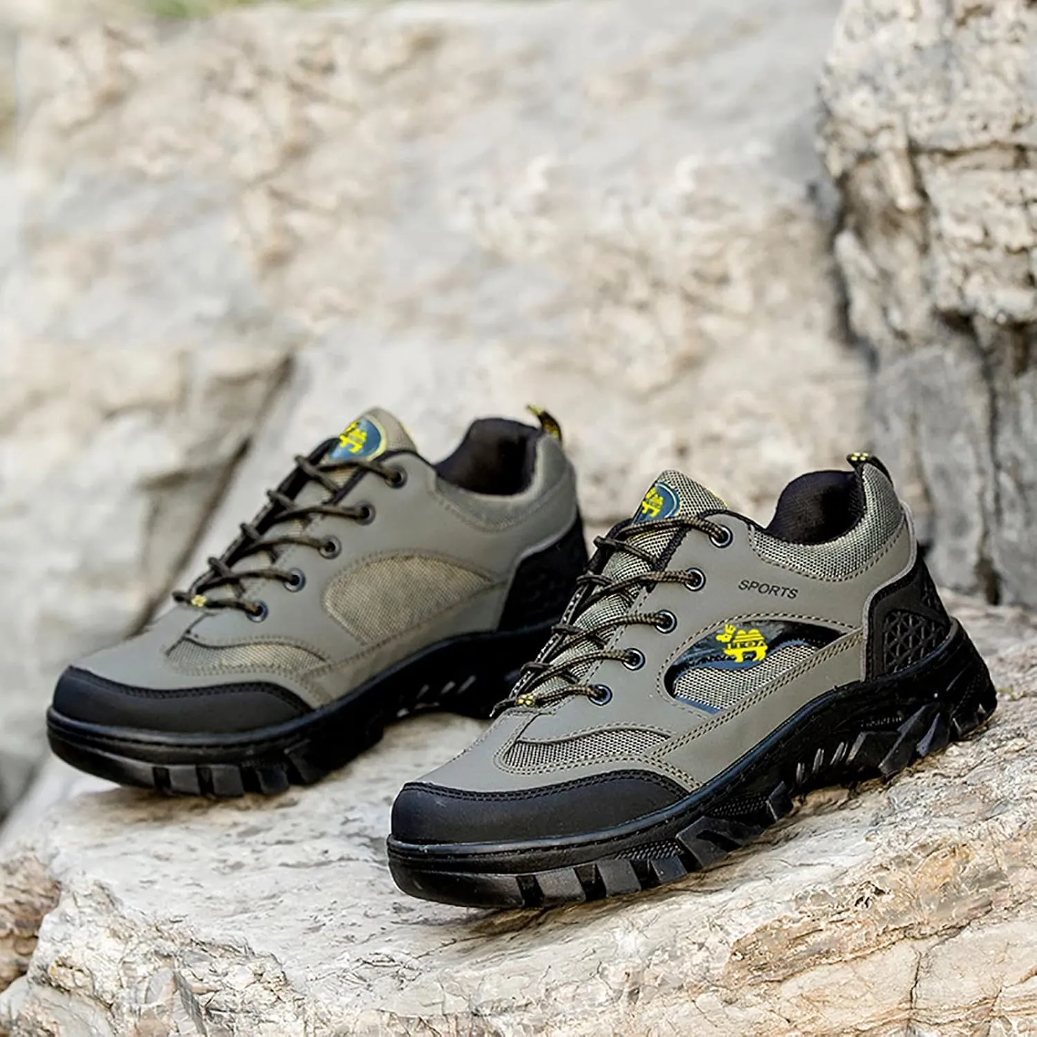 Mens Hiking Shoes Outdoor Walking Shoes Breathable Trekking Trails Shoes Low Top Sneakers Lightweight Walking Shoes