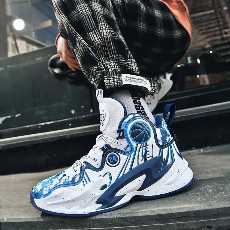 Men's Lace Up High Top Basketball Shoes Lightweight Anti Slip Breathable Sneakers Outdoor Fashion Sports Shoes