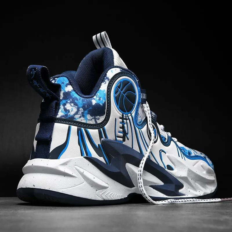 Men's Lace Up High Top Basketball Shoes Lightweight Anti Slip Breathable Sneakers Outdoor Fashion Sports Shoes
