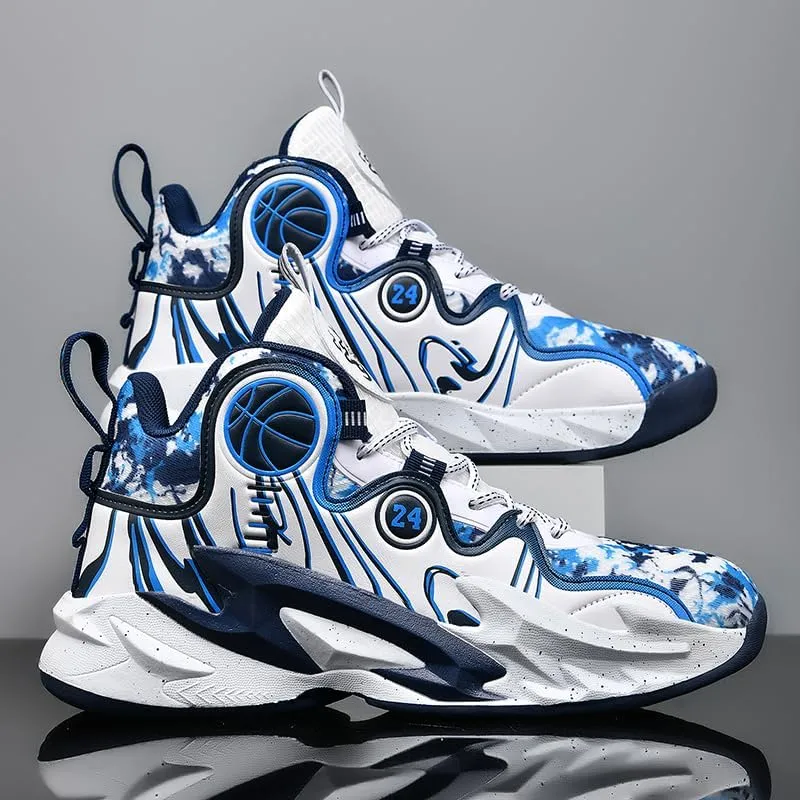 Men's Lace Up High Top Basketball Shoes Lightweight Anti Slip Breathable Sneakers Outdoor Fashion Sports Shoes