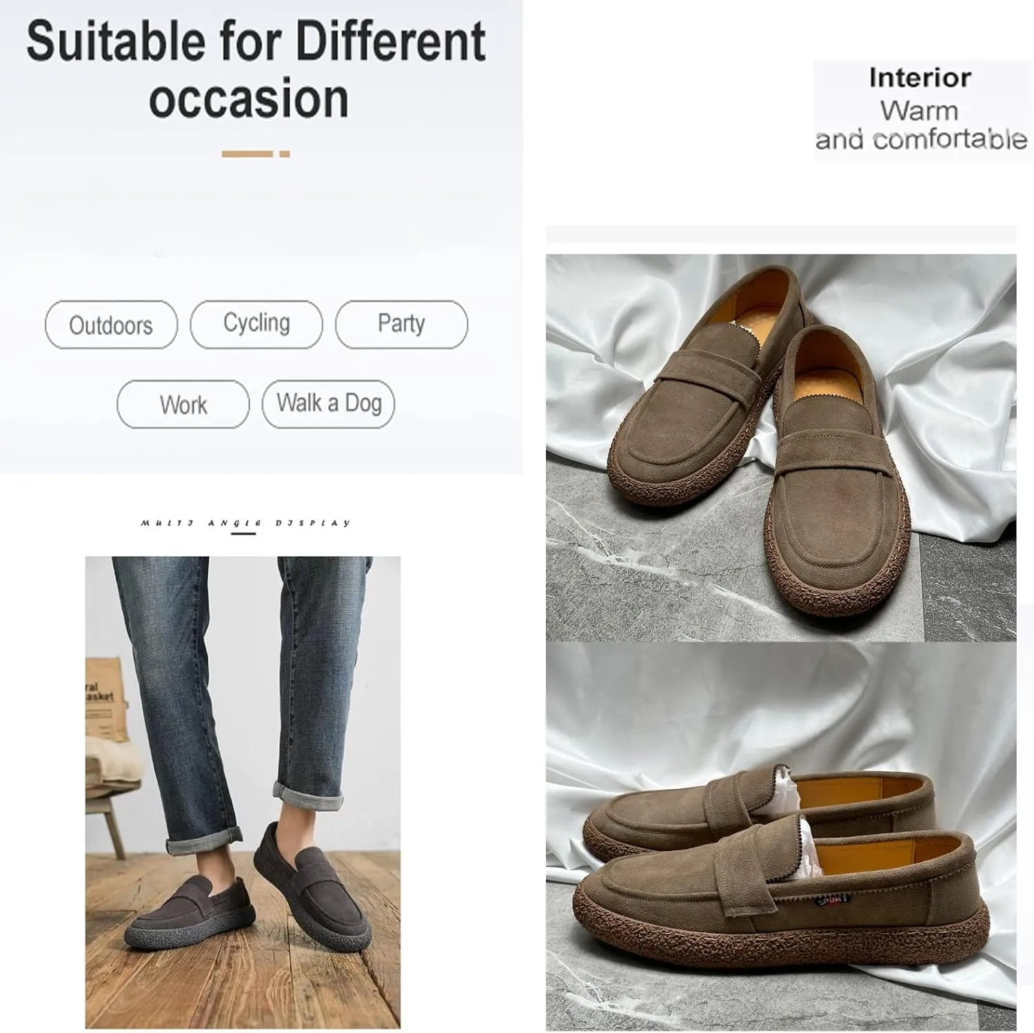 Men's Low Top Vintage Loafers in Suede,Moccasin Slip-on Casual Dress Boat Shoes,Outdoor Wear-Resistant Fine Stitching Loafers