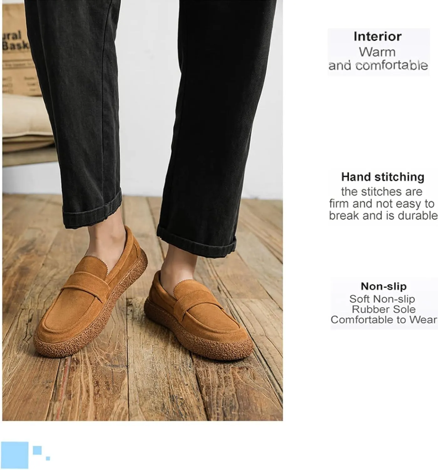 Men's Low Top Vintage Loafers in Suede,Moccasin Slip-on Casual Dress Boat Shoes,Outdoor Wear-Resistant Fine Stitching Loafers