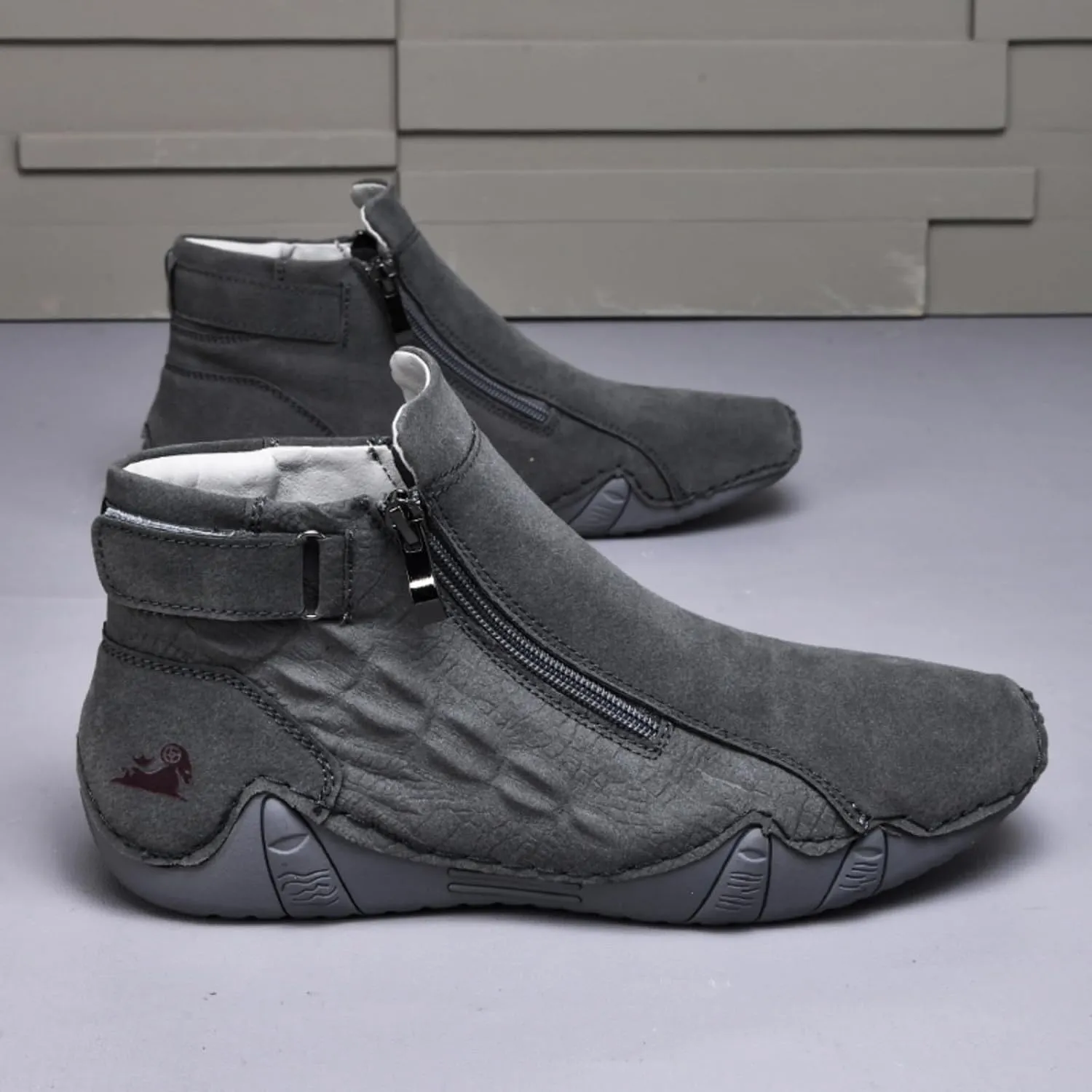 Mens Mid-Top Leather Chukka Ankle Boots with Side Zipper Casual Comfortable Round Toe Non-Slip Flats Loafers for Walking Outdoor Hiking