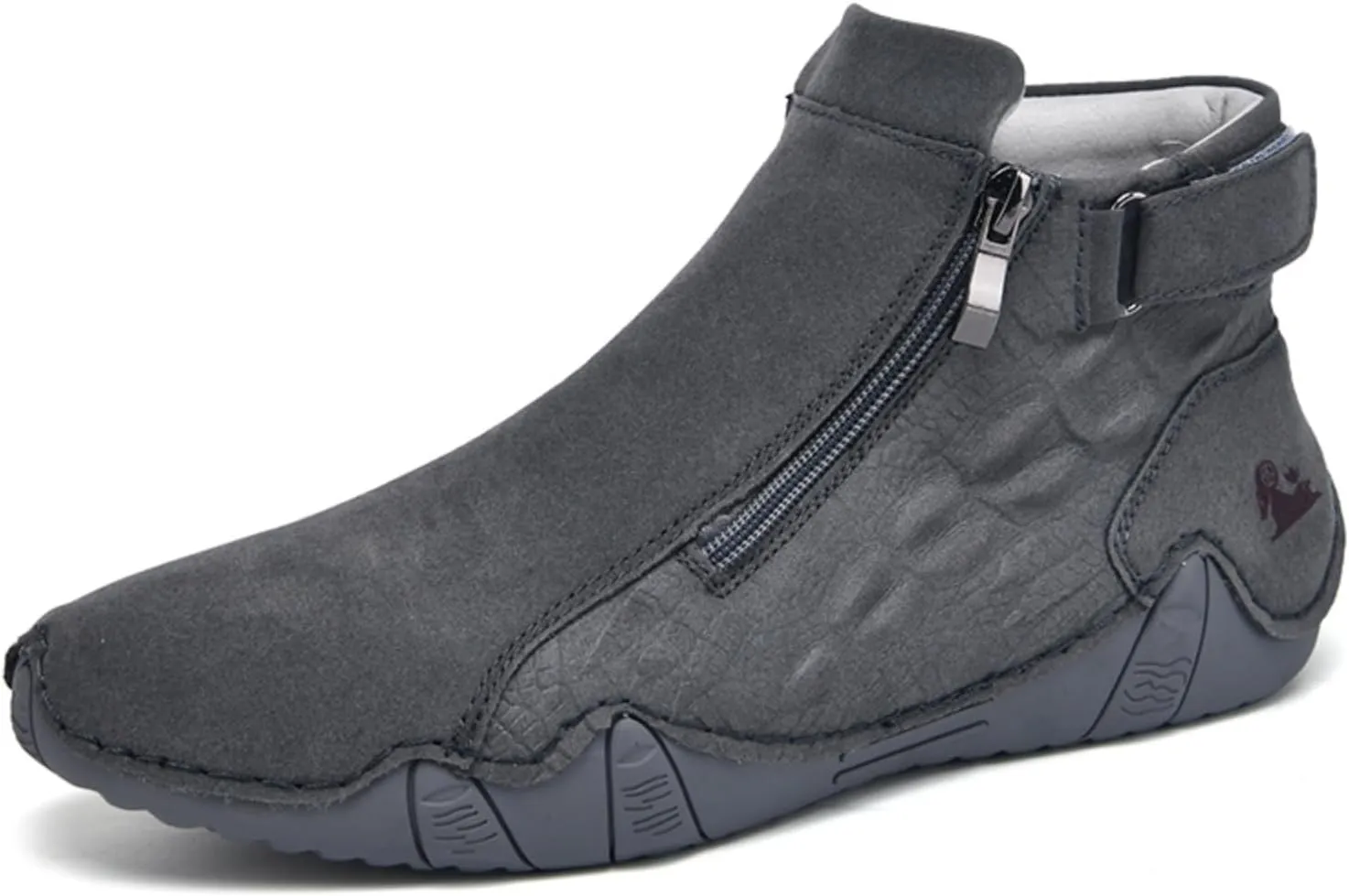 Mens Mid-Top Leather Chukka Ankle Boots with Side Zipper Casual Comfortable Round Toe Non-Slip Flats Loafers for Walking Outdoor Hiking