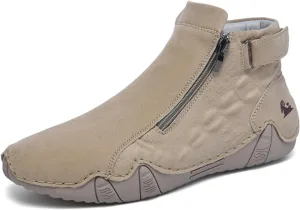 Mens Mid-Top Leather Chukka Ankle Boots with Side Zipper Casual Comfortable Round Toe Non-Slip Flats Loafers for Walking Outdoor Hiking
