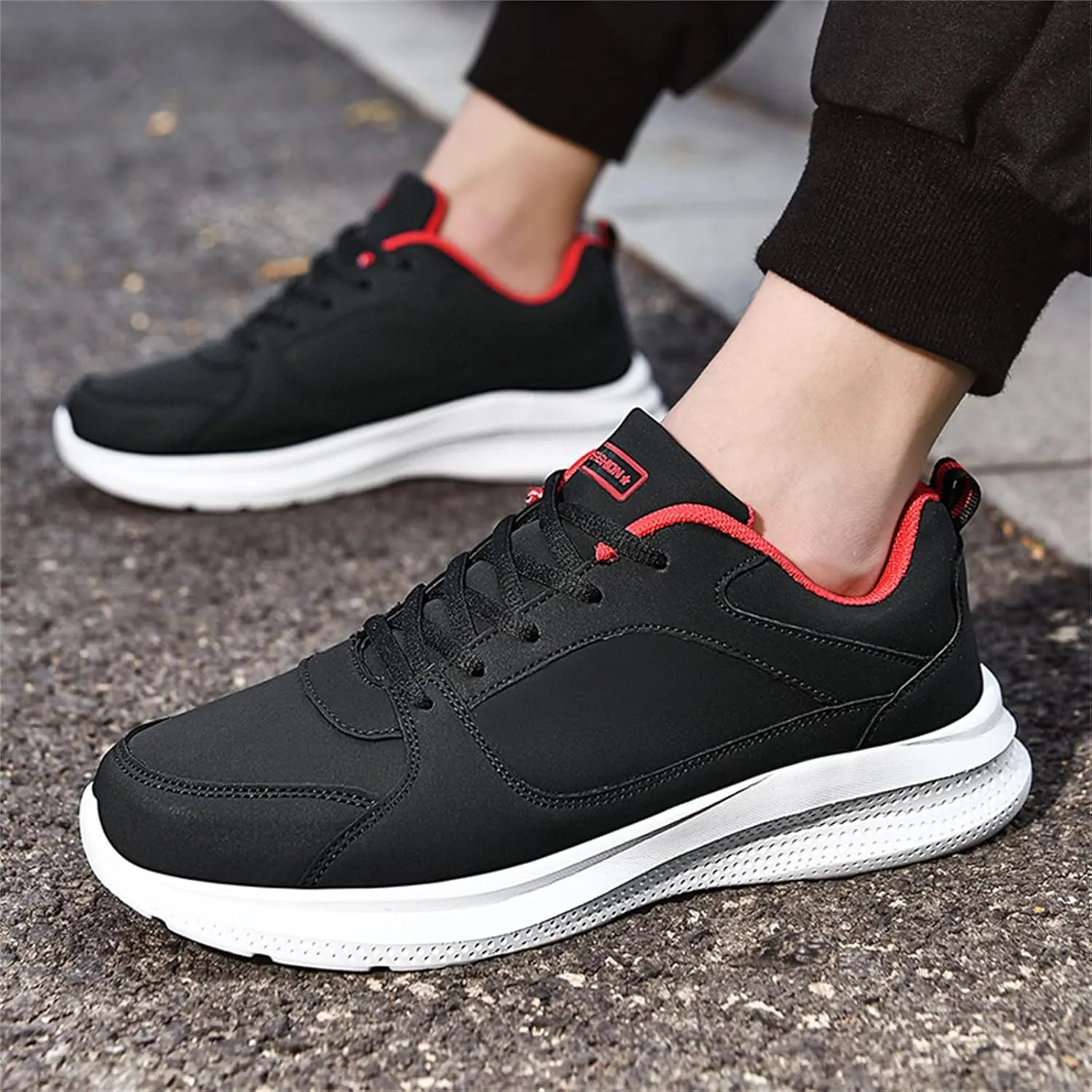 Mens Shoes Casual Fashion Large Size Leather Solid Color Lace Up Casual Shoes Running Big Sneaker Slippers Men